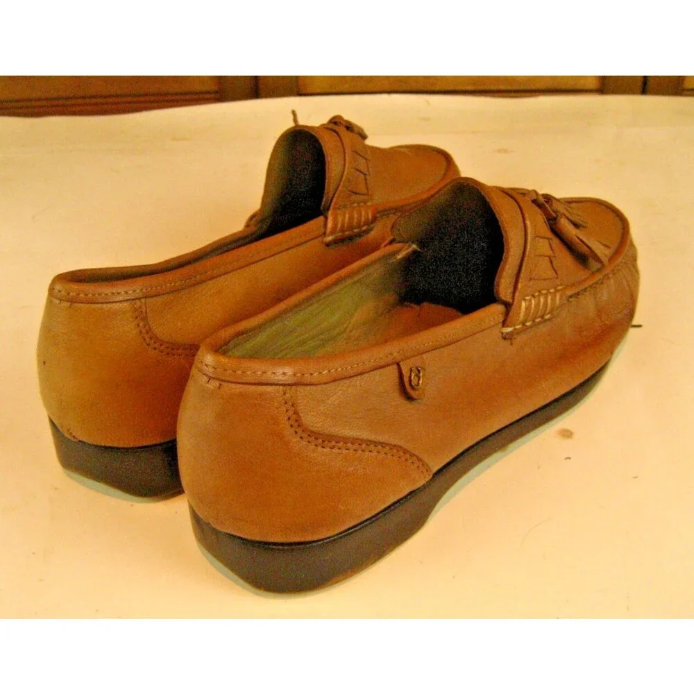 Mens French Shriner Tan Leather Tassle Dress SlipOn Moc Toe Loafer Shoes sz 8.5W